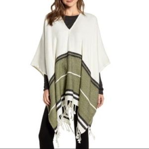 Treasure & Bond Striped Fringe Poncho One Size Fits All